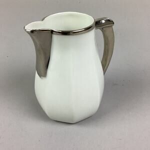 Antique 1930's Limoges Frugier Aluminite Milk Jug  Porcelain with Silver Accents